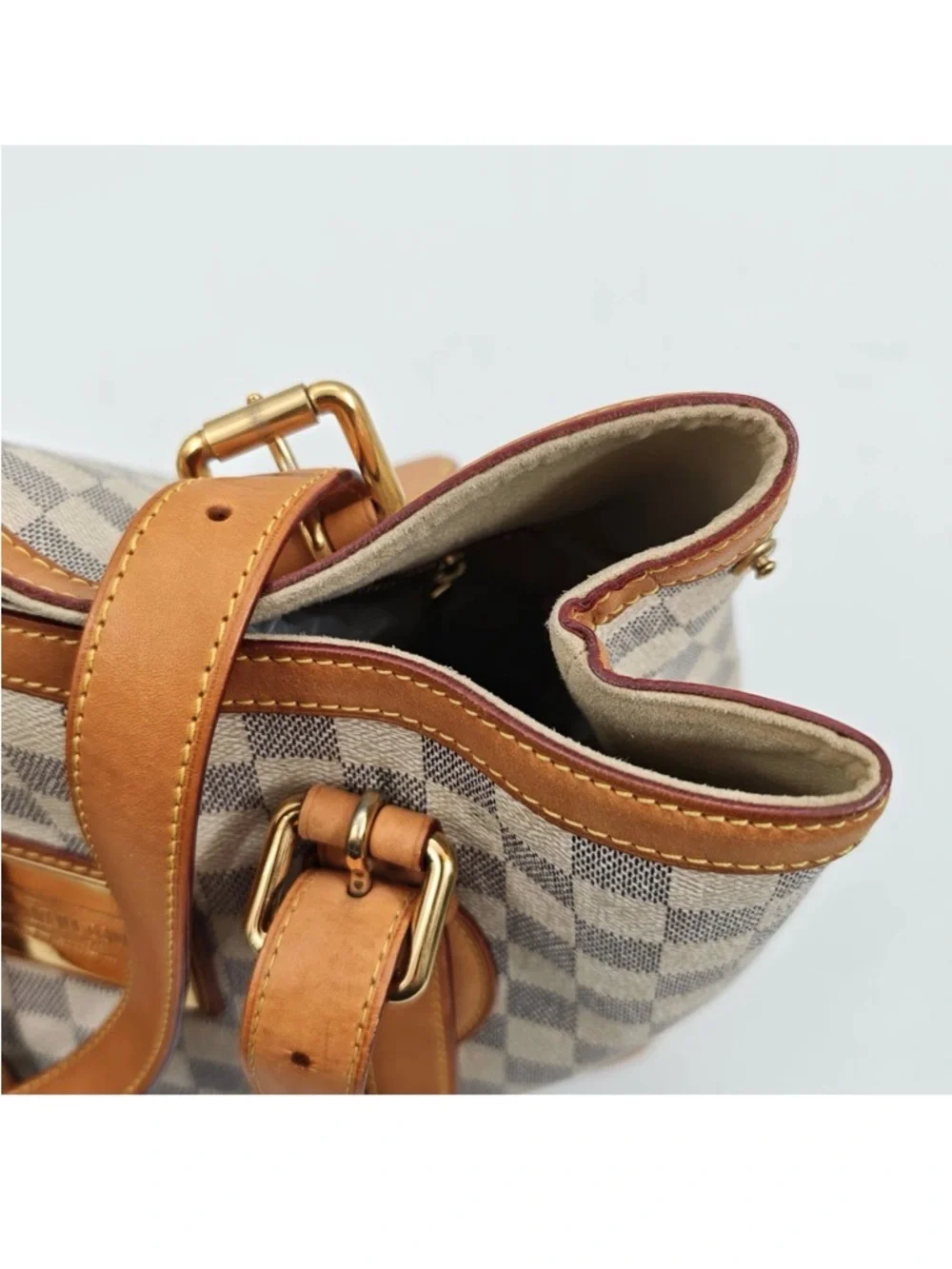 Louis Vuitton Damier Azur Check Canvas Tote with Tan Leather & Gold Hardware - Picture 8 of 14